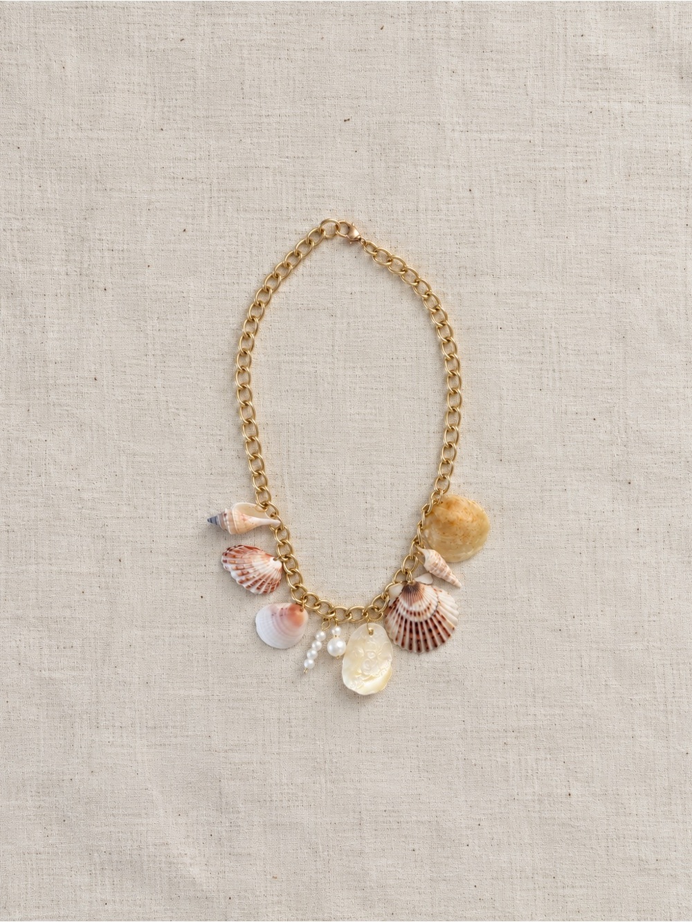 Gold Shell Charm Necklace with Pearl Accents - Women Jewelry